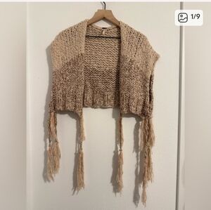 Free People Tan Knit Vest with Fringe EUC